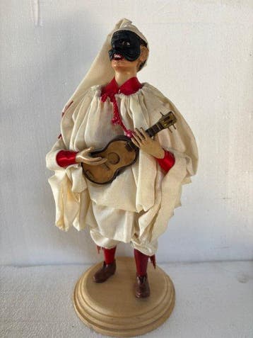sculptuur, Pulcinella - 31 cm - Hout, Aardewerk, Textiel