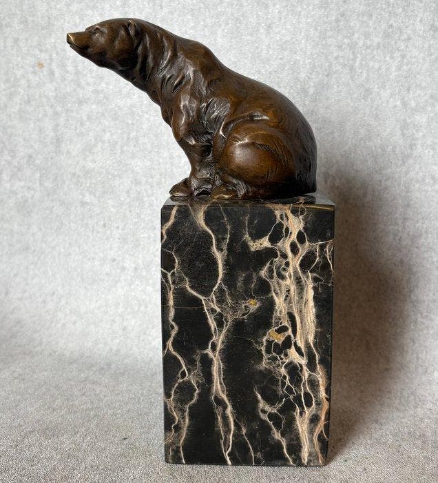 Beeld, Zittende beer - 22 cm - Brons, Marmer, Antiquités & Art, Curiosités & Brocante