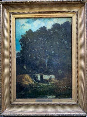 Brest Fabius (1823-1900) - Alter Bauernhof unter Eichbäumen, Antiek en Kunst, Kunst | Schilderijen | Klassiek
