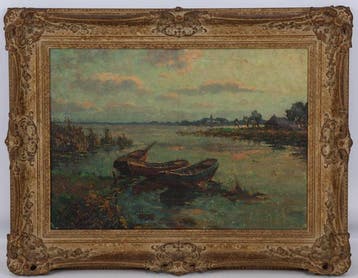 École néerlandaise (XX) - Water met roeiboten