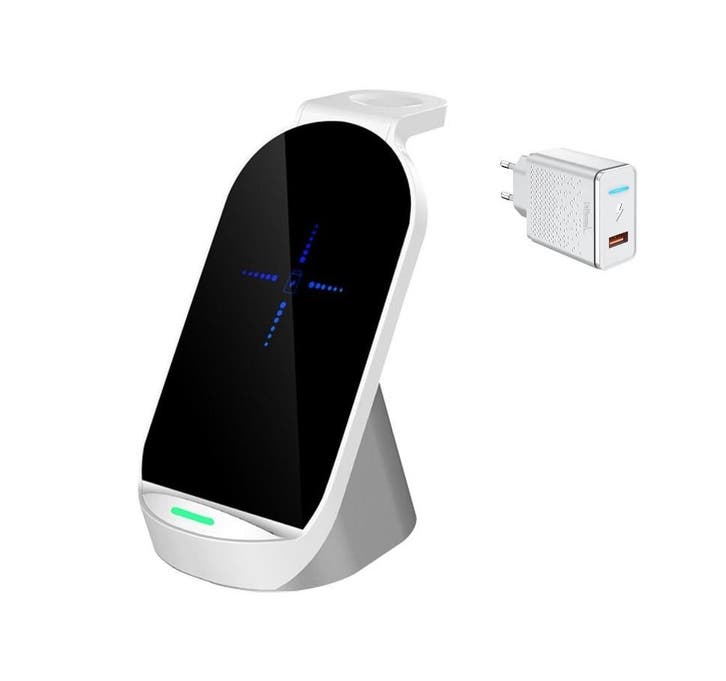 DrPhone QW2 – 3 in 1 Draadloze lader – Dock - Compatibel Met, Telecommunicatie, Mobiele telefoons | Telefoon-opladers, Nieuw, Verzenden