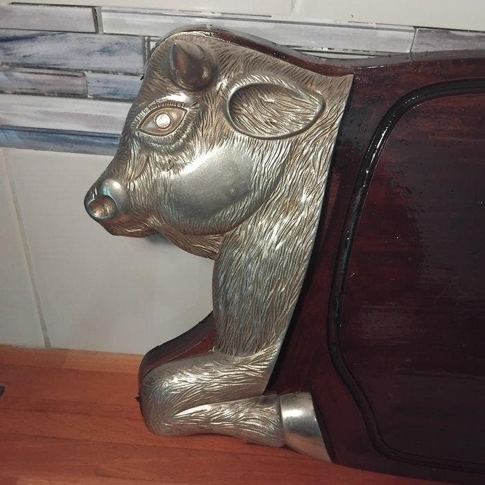 Dienblad - Hout, metaal (1970-1980) - Grote snijplank, Antiek en Kunst, Antiek | Keukengerei