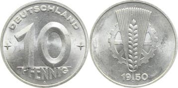 Duitsland 10 Pfennig Ddr 1950 A J1503 stgl /matt aluminium, Verzenden