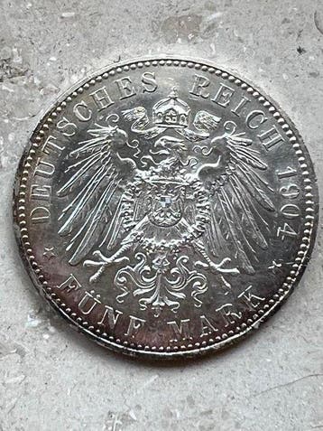 Allemagne, Empire Ernst Ludwig. 5 Mark 1904 / 400th
