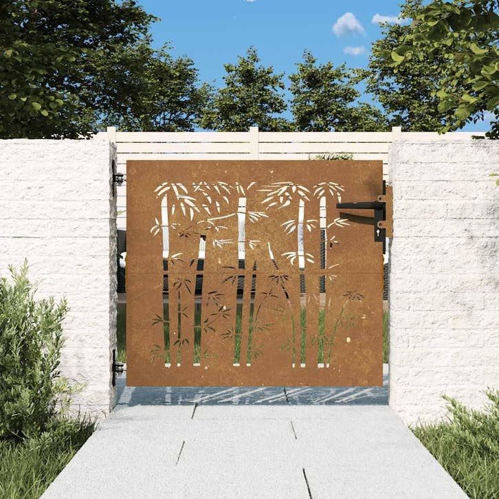 vidaXL Poort 85x75 cm bamboe-ontwerp cortenstaal, Tuin en Terras, Tuinpoorten, Nieuw, Verzenden