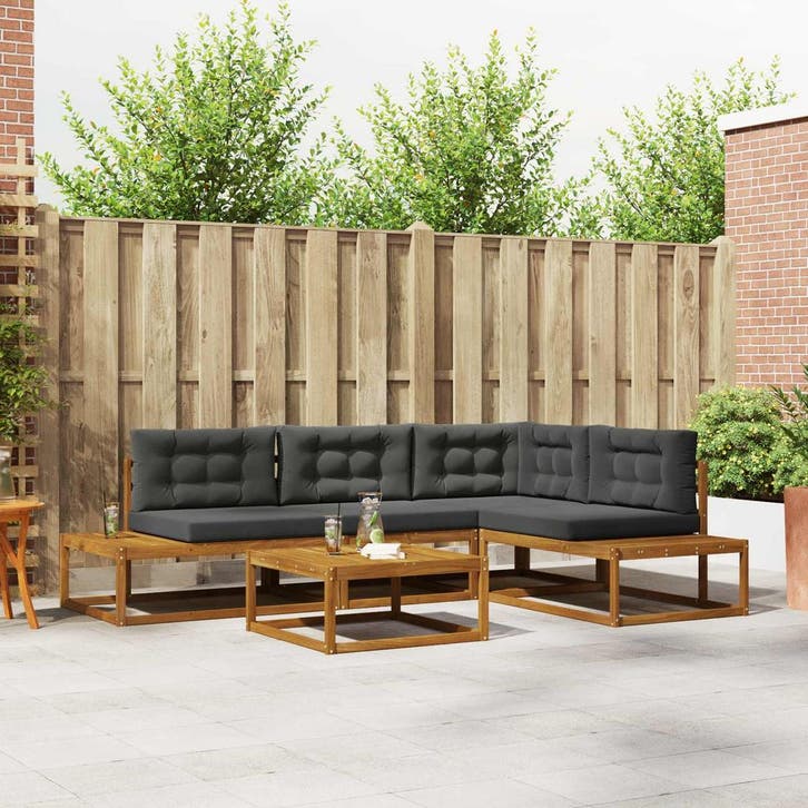 vidaXL Buiten bank set Natuurlijk en Antraciet, Jardin & Terrasse, Ensembles de jardin, Envoi
