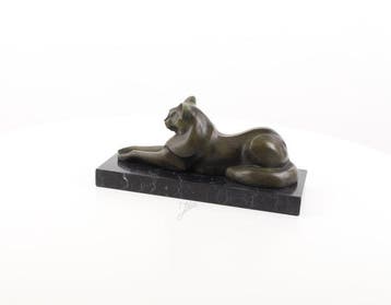 Beeld, Moderne liggende kat - 16 cm - Brons, Marmer, Antiek en Kunst