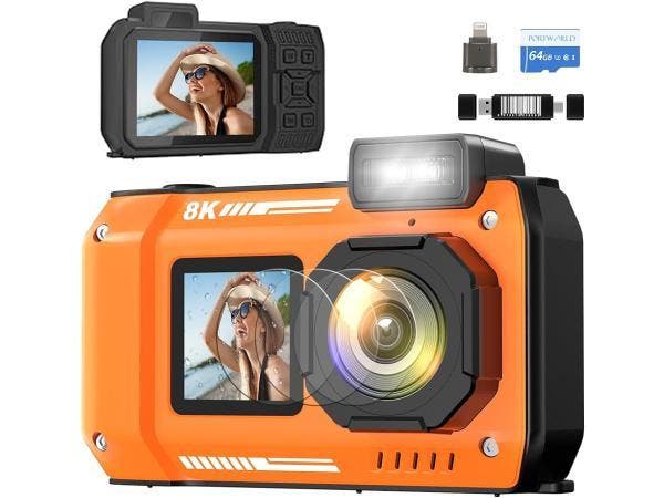 Veiling - Orange 8K waterdichte camera 70MP dual screen 64GB, TV, Hi-fi & Vidéo, Appareils photo numériques