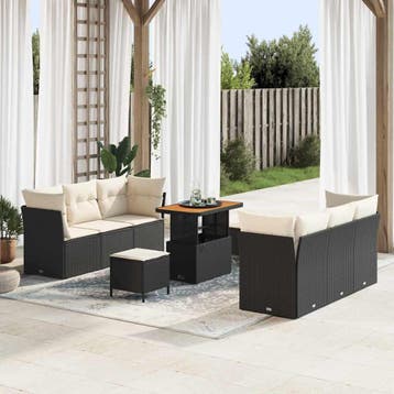 vidaXL Tuinbank Set met kussen 9 pcs Zwart en Crème poly, Verzenden, Nieuw