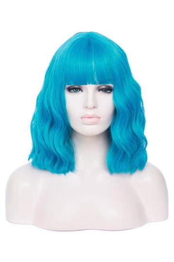 Luxe Oceaanblauw Pruik Schouderlengte Rechte Pony Krullen Li, Ophalen of Verzenden