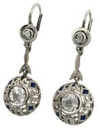 Oorbellen - 18 karaat Witgoud Diamant (Natuurlijk) - Saffier, Handtassen en Accessoires, Oorbellen, Nieuw