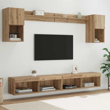 vidaXL TV wand eenheden met LED 6 st Artisan Eiken Bewerkt, Verzenden, Nieuw