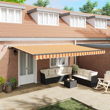vidaXL Uitschuifbare luifel Geel en Oranje 500 × 300 cm, Tuin en Terras, Verzenden, Nieuw