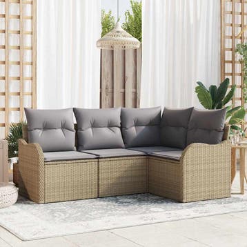 vidaXL Tuinbank Set 4 st Beige poly rattan, Verzenden, Nieuw