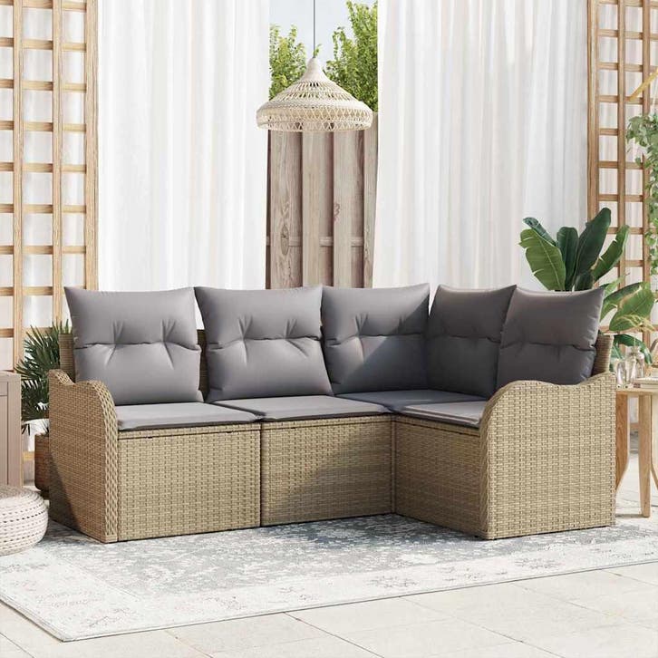 vidaXL Tuinbank Set 4 st Beige poly rattan, Tuin en Terras, Tuinsets en Loungesets, Nieuw, Verzenden