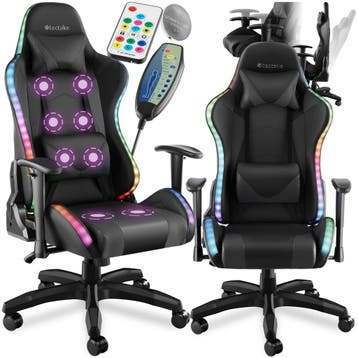 Gaming stoel Tartaros, LED, massagefunctie - zwart/zwart, Huis en Inrichting, Verzenden, Nieuw