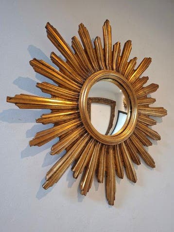 Miroir- Superbe patine - Bois - Miroir soleil 1960, Antiquités & Art