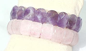 Amethist en Rozenkwarts - 2 mineralenarmbanden -