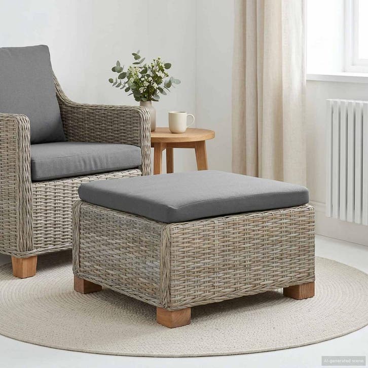 vidaXL Voetensteun met Kussen GENDT Natuurlijk Riet Kubu, Tuin en Terras, Tuinsets en Loungesets, Nieuw, Verzenden