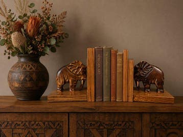 Boekensteunen - Hout - Boekensteunen olifanten, Antiek en Kunst