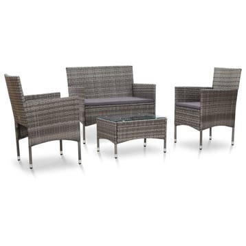 vidaXL 4-delige Loungeset met kussens poly rattan grijs, Verzenden, Nieuw, Loungeset