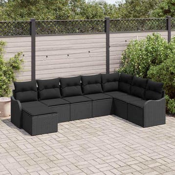 vidaXL Tuinbank Set 8 st Zwart poly rattan, Verzenden, Nieuw