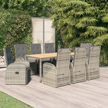 vidaXL 9-delige Tuinset met kussens poly rattan grijs, Verzenden, Nieuw, Tuinset