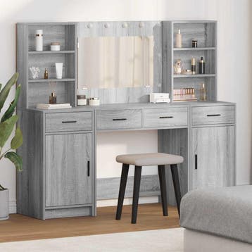 vidaXL Dressing tafel set met LED 3 st Grijs Sonoma Bewerkt, Huis en Inrichting, Verzenden, Nieuw