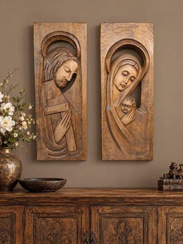 Reliëf, Heilige reliëf houtsnijwerken - 54 cm - Hout