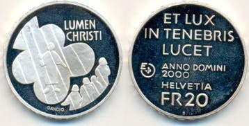 20 Franken Lumen Christi Probe 2000 Schweiz:, Verzenden, België