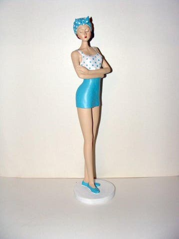 Beeld, Wunderschöne Statue, Bade Dame Badenixe mit Ball,