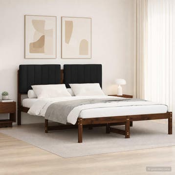 vidaXL Bedframe met gestoffeerd hoofdbord Donkerbruin en, Verzenden