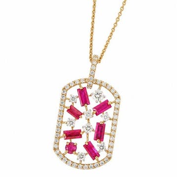 Halsketting - 14 karaat Geel goud - 3.08ct. tw. Robijn -, Nieuw