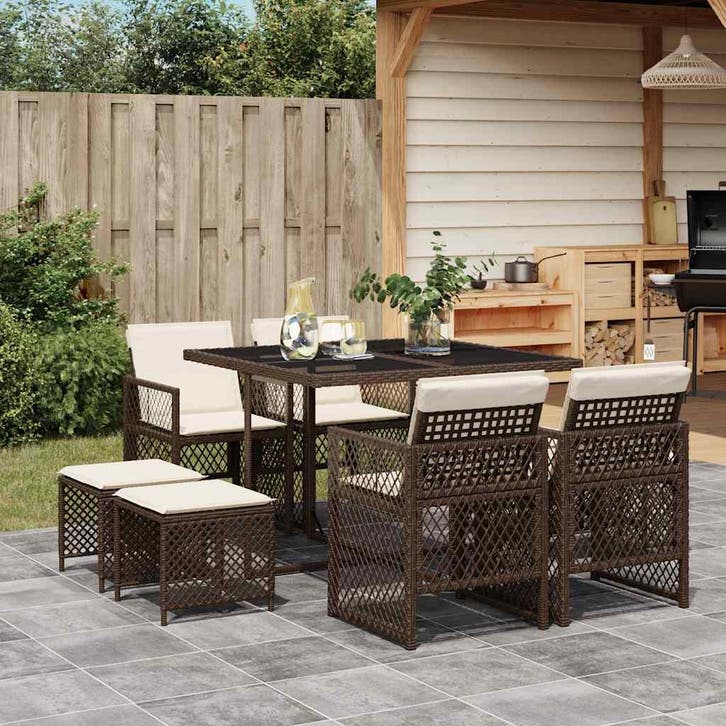 vidaXL 9-delige Tuinset met kussens poly rattan bruin, Tuin en Terras, Tuinsets en Loungesets, Tuinset, Nieuw, Verzenden