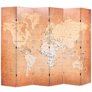 vidaXL Kamerscherm inklapbaar wereldkaart 228x170 cm geel, Huis en Inrichting, Verzenden, Nieuw