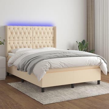 vidaXL Boxspring met matras en LED stof crèmekleurig 140x200, Huis en Inrichting, Verzenden, Nieuw