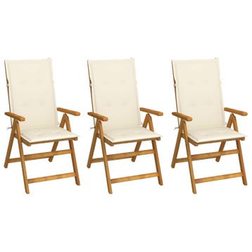 vidaXL Set van 3 klapstoelen met kussens, gemaakt van, Verzenden, Nieuw
