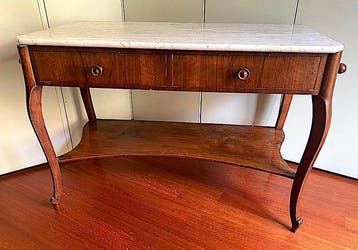 Wandtafel - Carrara marmer, Walnoot - badkamer in