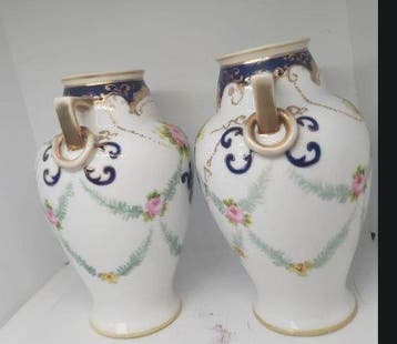 Pair of Noritake Hand-Painted Porcelain Vases, Zonca - Vase