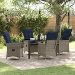 vidaXL Tafel en stoelen set met kussen 5 pcs Grijs PE Riet, Verzenden, Nieuw