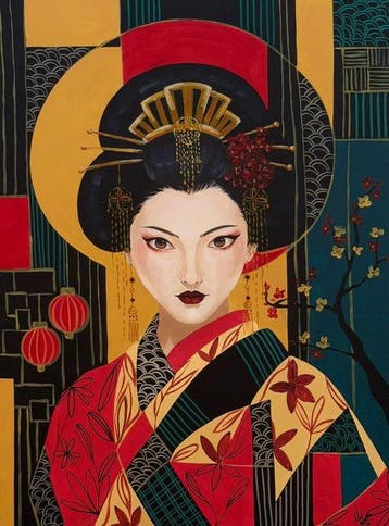 Adri Q 120 x 90 cm - Geisha con Flor de Cerezo