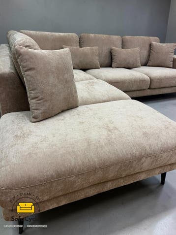 Luton hoekzetel rosé taupe in stof, hoek L – overstock, Verzenden
