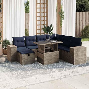 vidaXL 8-delige tuinbankset met kussens, grijs polyrotan, Verzenden, Nieuw