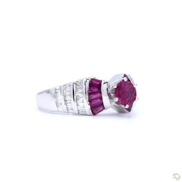 Ring - 18 karaat Witgoud - 1.58ct. tw. Robijn - Diamant