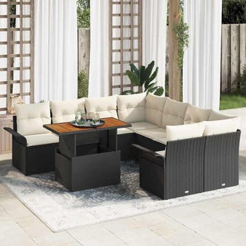 vidaXL Tuinbank Set 9 st Zwart Poly rattan, Verzenden, Nieuw