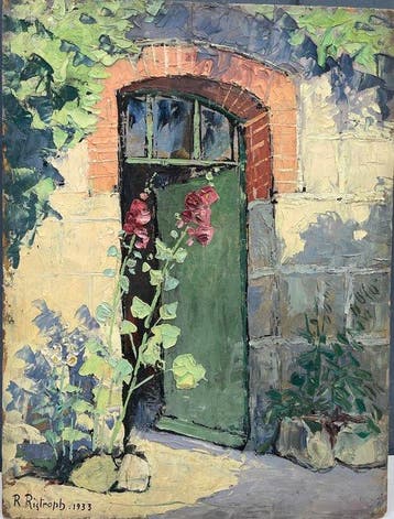 École française (XX) - Paysage - Fleurs à la porte (sans