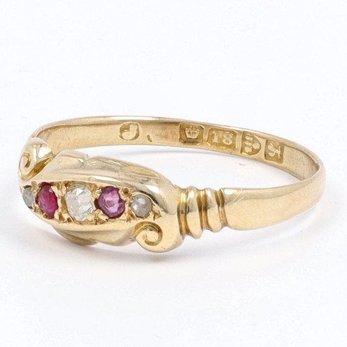 Bague - 14 carats Or jaune Diamant (Naturelle) - Robijn, Bijoux, Sacs & Beauté, Bagues