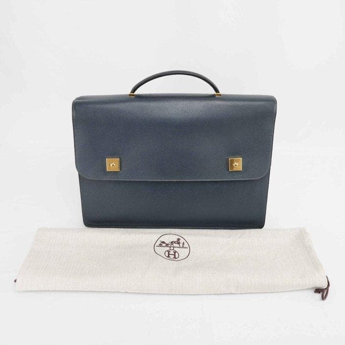Hermès - Structured Leather Briefcase / Portfolio Bag – Dark, Handtassen en Accessoires, Tassen | Damestassen