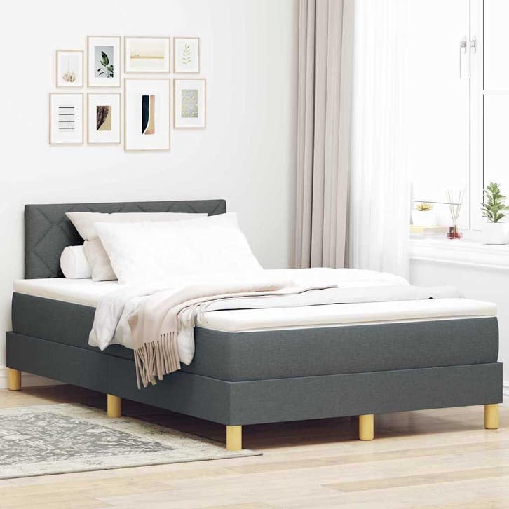vidaXL LED Box Spring Bed met hoofdeinde Donkergrijs 120 x, Huis en Inrichting, Slaapkamer | Bedden, Nieuw, Verzenden