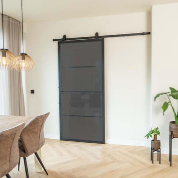 Stalen Schuifdeur - Zwart - 4 Vlaks - Rook glas